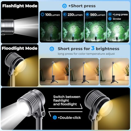 AsFrost Flashlight Camping Lights 2in-1, 180Flip Dual Lamp 8-Mode LED Bright Weird Cool - image 4