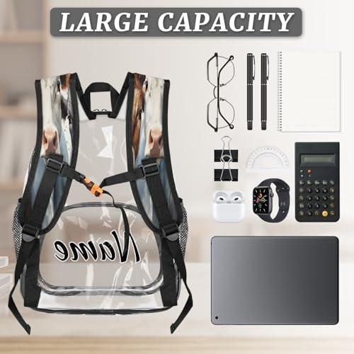 Personalized Clear Small Backpack for Stadium Events Custom Transparent Backpacks with Name Heavy Duty PVC Plastic See Through Clear Bag for Concerts Festival Cow Animals2