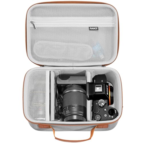 RAIACE Hard Case Compatible with Sony Alpha 7 II III IV/7R V Camera, for Nikon, for Canon, for Pentax and More. Large Capacity With Mesh Pocket for Lens, Charger, Cables, Cards and Accessories.-Gray