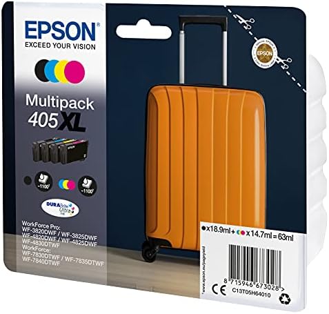 Epson 405XL Suitcase High Yield Genuine Multipack, 4-colours Ink Cartridges, DURABrite Ultra Ink