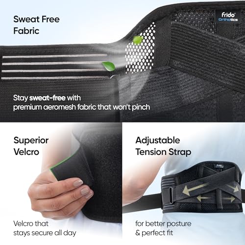 Image of Frido Ultimate Lumbo Sacral Belt For Women & Men | Lumbar Support Belt For Back Pain, Posture, Spine Alignment | Adjustable Straps | Waist Belt For Pain Relief | Black | (M) (30-34 Inches)
