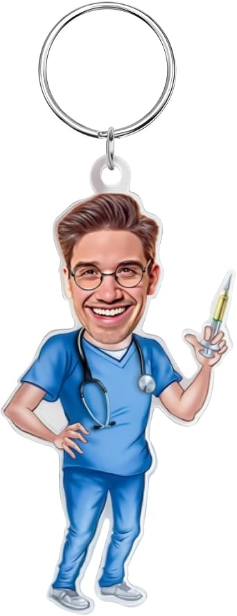 SOUFEEL Custom Acrylic Doctor Keychain, Personalized Name on 2D Printed Doctor Uniform