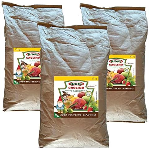 Bioki Caolino para Agricultura, 3 Sobres de 20 kg, Alta micronización para Insectos acosadores para aplicar en fruticultura, olivicultura, viticultura, floricultura y jardinería Cover