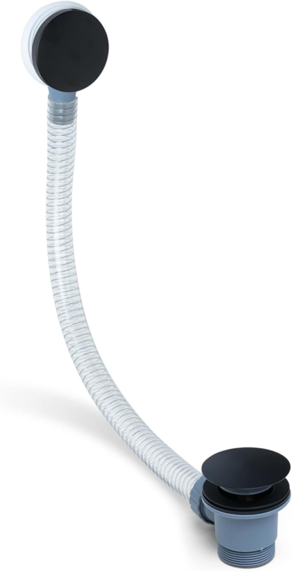 Go BathroomsBlack Click Clack Bath Waste Overflow Pipe Round Clicker Bath Plug, Pop Up Push Down Design