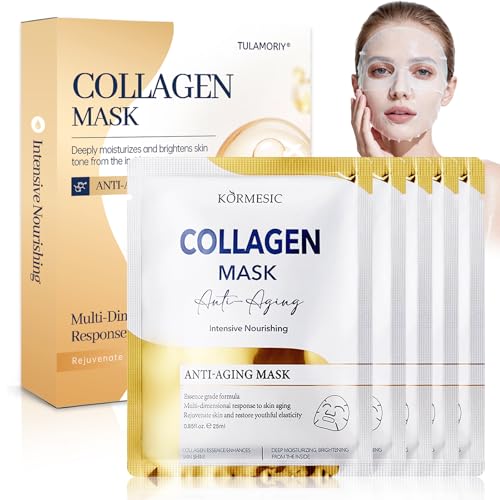 5 Pièces Collagen Masque Profond, Collagene Hydratant masque, Masque Visage Daily Care, Ensemble masques visage hydratant,Masques Nourrissants, Pour Skincare, Hydratant, Pour Tous les Types de Peau