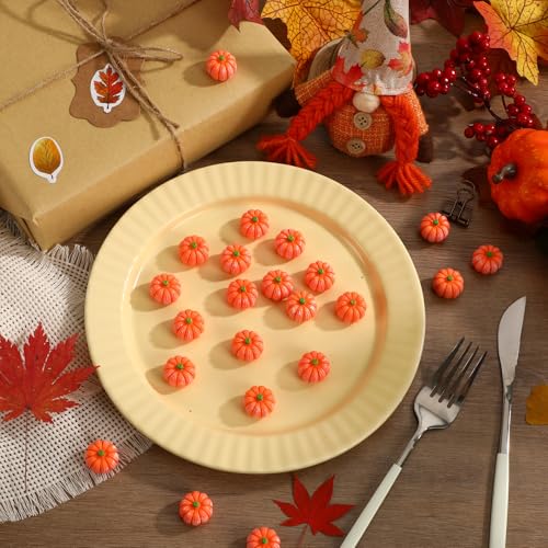 Image of JUNEBRUSHS 50 Pcs Mini Pumpkins Fake Pumpkins Artificial Pumpkins Thanksgiving Ornaments for Vase Filler DIY Crafts Fall Halloween Party Supplies Home Table Decorations