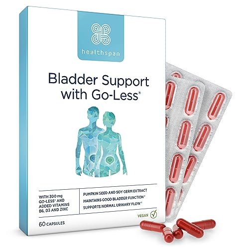 Healthspan Bladder Support with Go-Less | Supports Good Bladder Health & Urinary Flow | 300 mg Go-Less | Pumpkin Seed Extract & Soy Germ Extracts | Added Vitamin B6 D3 & Zinc | Vegan (60 Capsules)