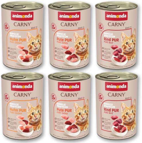 animonda Carny Katzen Nassfutter Single Protein Mix Pur (6 x 400g), Katzenfutter mit nur einer Proteinquelle, Futter für ausgewachsene Katzen