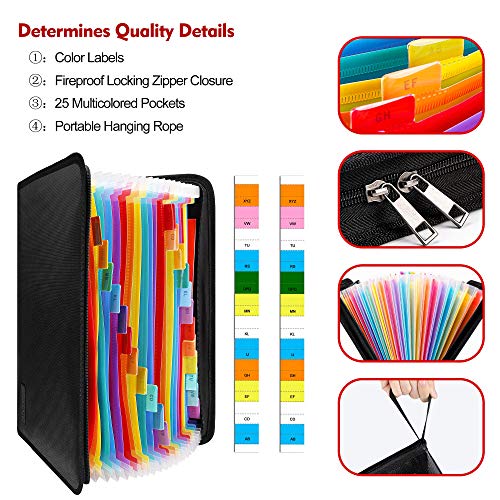 Engpow Expanding File Folder, Fireproof File Organizer With 25 Colored Pockets,Labels,Zipper Closure,Fireproof And Water Resistant Safe Storage For Letter A4 Size Paper,Document,Paperwork #TOP3