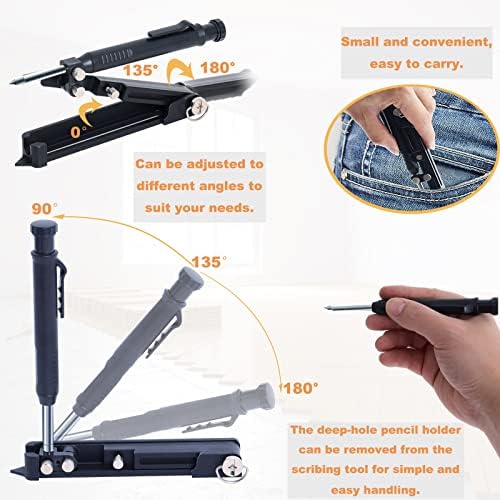 Gekufa Multi-function Scribing Tool- Scribe Tool, Scribing Tool with Deep Hole Construction Pencil DIY Carpenters Scribing Tool Contour Scribing Tools Woodworking Scribers