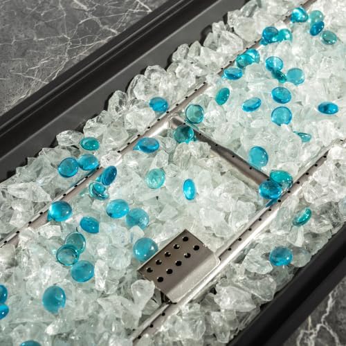 44" Propane Gas Fire Pit Table, 50000 BTU Rectangular Fire Pit, Tile Tabletop with Beautiful Wicker Base for Outside Patio Deck Garden Courtyard-Brown