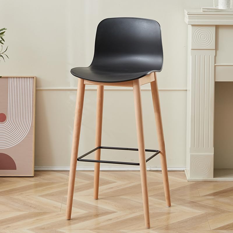 Tabouret de bar noir avec dossier en bois massif pour réception