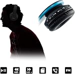 Casque stéréo sans fil PowerLocus Bluetooth circum-aural pliable, casques filaires avec réduction de bruit et microphone intégré pour iPhone, Samsung, LG, iPad (Noir/Bleu)