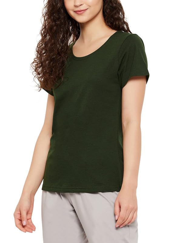 Image of Clovia Women's Cotton Solid Sleep Regular Fit Shirt (Lt5201P17)