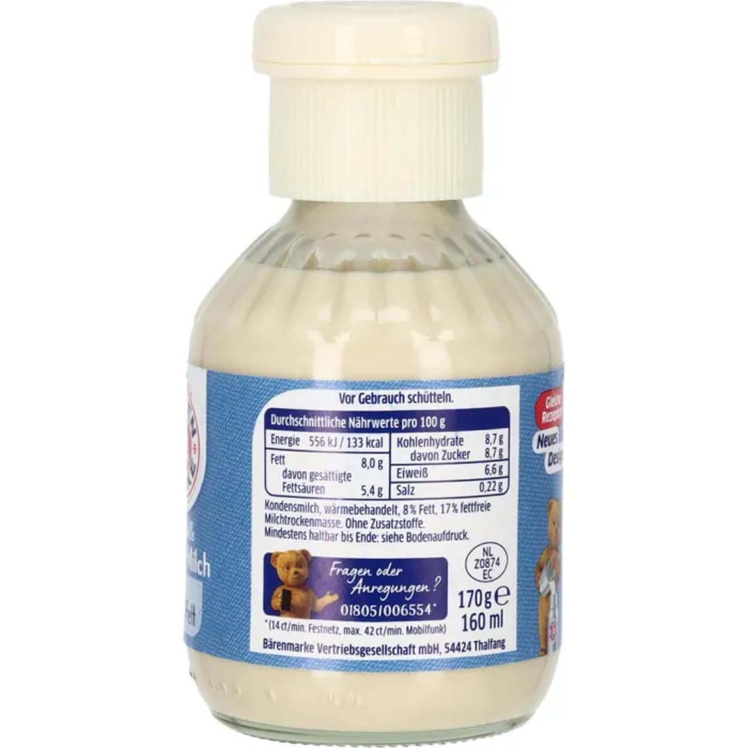 Bärenmarke Kondensmilch Kaffeetraum 8% Fett in der Flasche 170 Gramm x 48 Flasche mit Pufai Grocery Gratis
