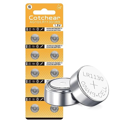 Cotchear 10pcs AG10 Button Cell Batteries LR1130 Button Cell Battery 389 SR54 189 SR1130 LR54 Batteries LR1130 Batteries for Watch Toys Remote
