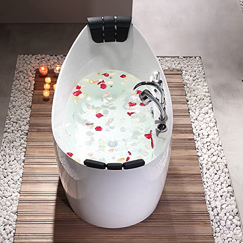 Empava 68 In. Acrylic Freestanding Tub Hydromassage Gracefully Oval Shaped Whirlpool 8 Water Jets Soaking Spa, Double-Ended Massage Bathtub With 2 Black Pillows , White #TOP2