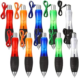 10 Pieces Big Fat Weighted Pens Retractable Big Fat Ballpoint Pens with Hanging Rope Large Wide Grip Pens Ergonomic Ballpoint Pens for Arthritis and Tremors (Red, Orange, Blue, Green, White)
