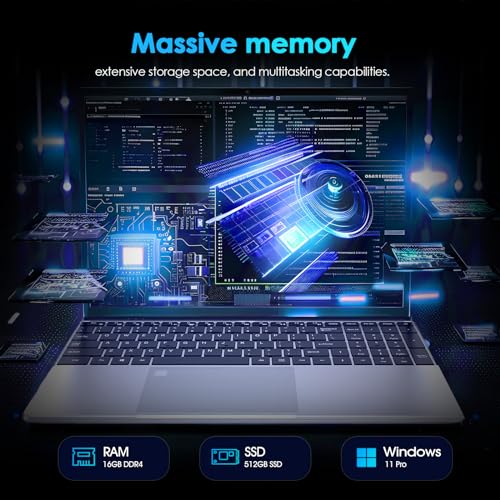 Image of 2025 Thin Laptop Computer - 15.6 inch Business Laptop, Intel N95 (up to3.4GHz),16GB DDR4 RAM,512GB SSD, Fingerprint Unlock,Backlit Keyboard,Lightweight Laptop for Play Gaming &Work & Business Laptop