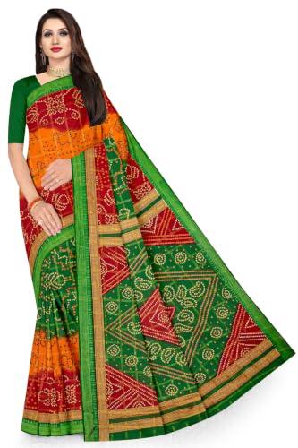 Image of TAMAIRA FASHION Mulmul Pure Cotton Saree For Woman Gharchola Bandhani Printed |Office Wear Daily Wear Sarees For Women Without Blouse Piece