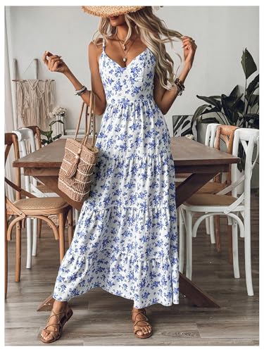 Floerns Women's Floral Bowknot Back Cami Maxi Dress Sleeveless Ruffle Tiered Dresses4