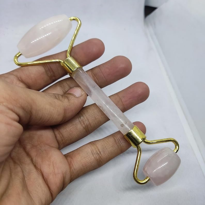 Handmade Rose Quartz Facial Roller, Natural Pink Crystal Face Massager Tool, Skincare Beauty Roller, Self Care Spa Gift for Women