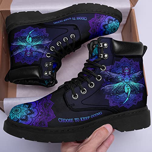 Women‘s Stylish Dragonfly Printed Ankle Boots - Comfortable Lace-Up Hippie Combat Boots with Vibrant Artwork2