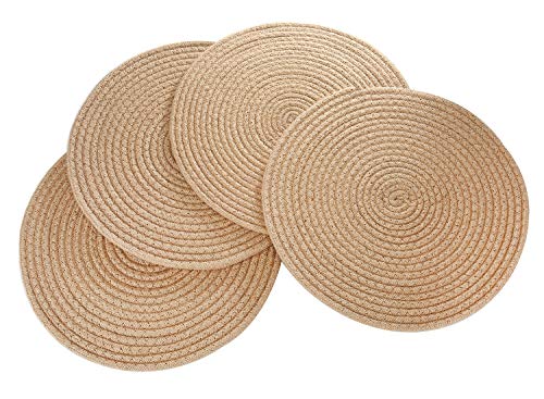 4 Pack Jute Woven Placemats, Round Braided Tablemats Natural Jute Handmade Woven Placemats Heat Resistant Non-Slip Potholder For Dining Table (11.8 Inch) #TOP11