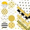 HunnmingRe 20 Pcs 10''x10'' Bee Quilting Fabric Square Honeycomb Precuts Quilted Fabric Bundle Sunflower Daisy Yellow Black Stripes Printed Sewing Material for Holiday Patchwork DIY Craft Supplies #3