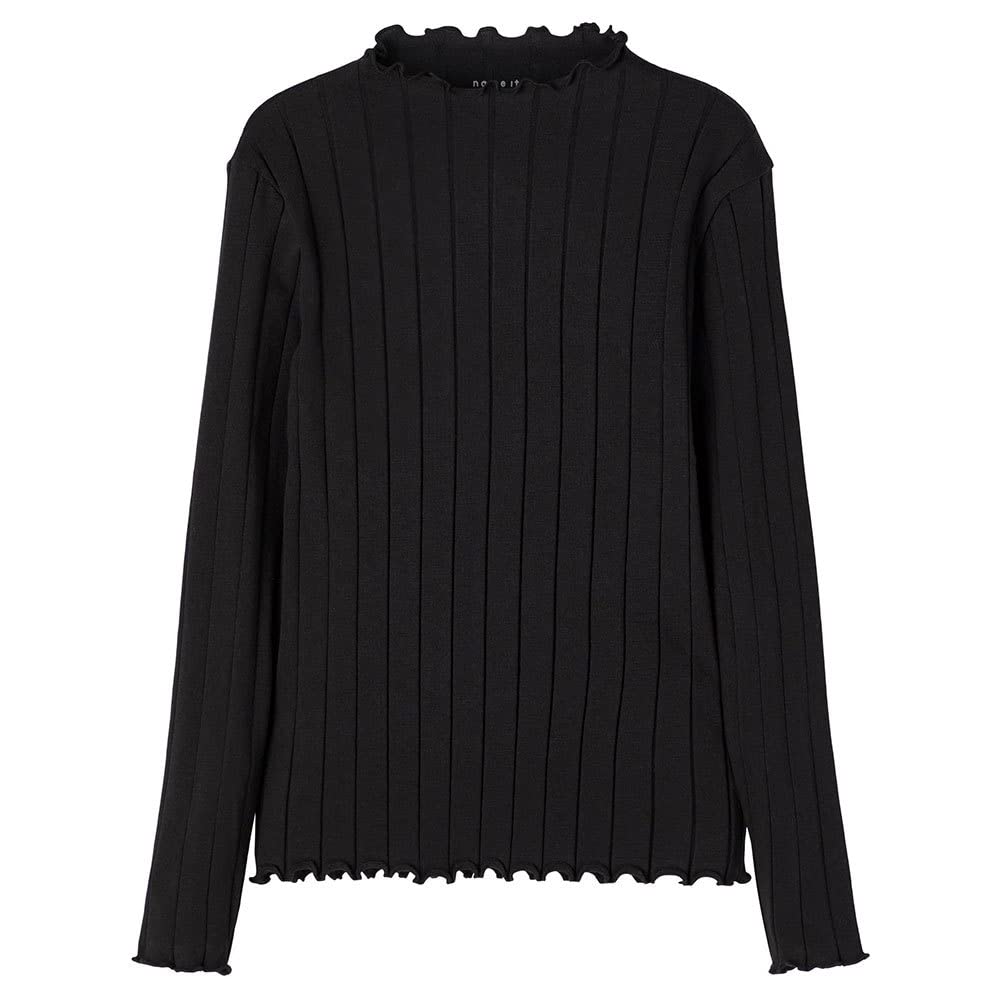 Name It Girl's Nkfnoline Ls Slim Top Noos Long Sleeve, Black, 11-12 Years