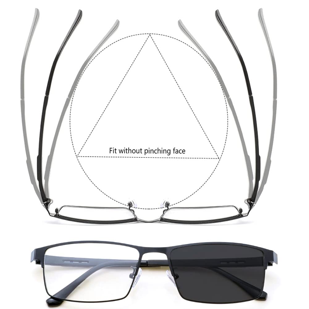 Progresywne Okulary do Czytania Wielofunkcyjne dla Mężczyzn, Anti Blue Light Okulary, Soczewki Chromotropiczne (Color : Noir, Size : 3.5)
