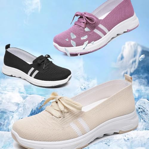 Women’s Breathable Knit Slip-On Sneakers with Bow, Summer Low Top Lightweight Casual Shoes for Everyday Comfort3