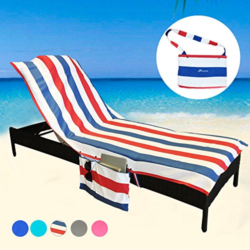 YOULERBU Beach Chair Cover Towel with Pillow,Pool Lounge Chaise Towel Cover with Detachable