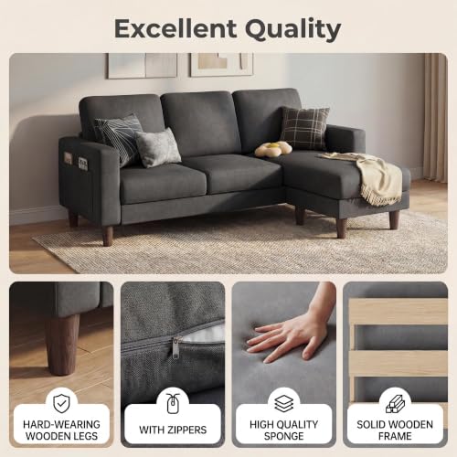 Homall 72" L Shaped Sofa Couches for Small Spaces, Apartment Charcoal Gray - Image 4