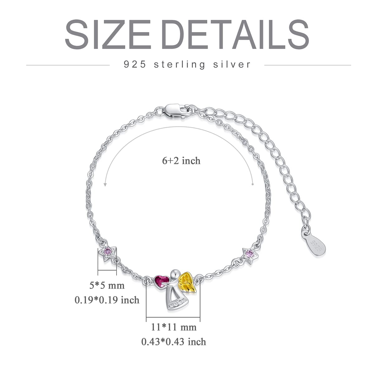 Bracciale dell'angelo custode Bracciale dell'angelo in argento sterling 925, regali di battesimo, comunione e compleanno per ragazze e bambini (viola)
