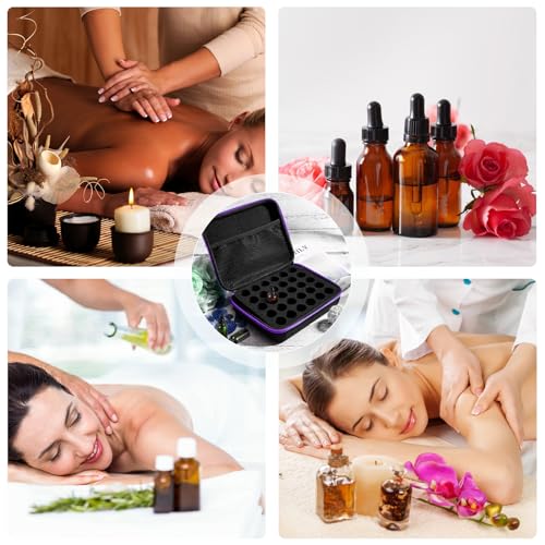 SRTSTR 30 Löcher ätherische öle Aufbewahrung Tragetasche Aufbewahrungsbox Tasche für ätherische öle Tragekoffer Tragbar Eva ätherisches öl Mit Griff Für 5ml, 10ml, 15ml Flaschen (Lila)
