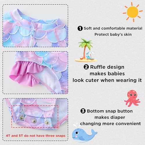 Image of UMELOK Baby Girls One Piece Swimsuit Infant Bathing Suit Long Sleeve Rash Guard Swimwear with UPF 50+ Sun Protection