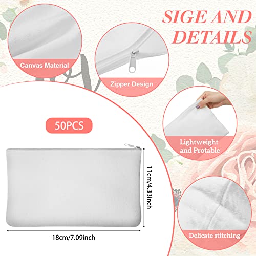 Image of Frienda 50 Pcs Sublimation Blank Canvas Makeup Bags Bulk DIY Heat Transfer Canvas Pen Case Pencil Cosmetic Makeup Bags Clear Sublimation Blank Pouch with Zipper (7 x 4.3 Inch,White)
