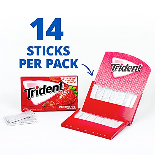 Image of Trident Strawberry Twist Sugar Free Gum, 14 Sticks, 26 g, 14 Count, Pack of 12