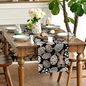 Artoid mode bunny rabbit eggs flowers easter table runner seasonal spring kitchen dining table decoration for home party decor 13×72 inch  urban country home decor