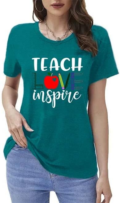 Womens Teacher Shirt Teach Love Inspire T-Shirt Teacher Life Tee Tops - Image 4