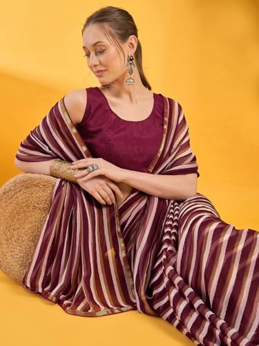 Image of SIRIL Women's Printed Chiffon Saree with Unstitched Blouse Piece