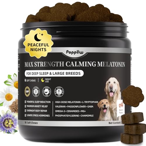 Image of Melatonin for Dogs - Advanced Dog Calming Chews for Restful Sleep & Emotional Support | Calming Treats for Dogs Relaxation, Stress Anxiety Support - Separation, Thunder, Fireworks, Bacon Flavor, 90Ct
