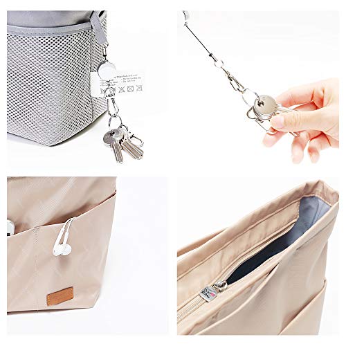In. Purse Organizer Insert With Zipper, Nylon Fabric Storage Bag With Handles, For Womens Handbags & Tote Bags, Neverfull, Lightweight Small Sized Beige #TOP4