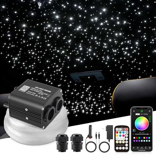 SUNKENET 20W Twinkle Starlight Headliner Kit, Star Lights for Car Roof Decoration, Fiber Cable 800pcs of (0.03+0.04+0.06in)*9.8ft Star Light Headliner with Bluetooth APP/Remote/Music Mode
