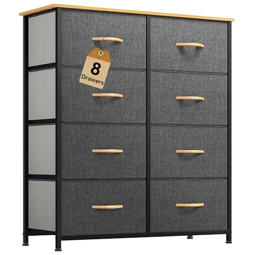 DWVO Dresser for Room, Fabric 8 Drawers, Tall Double Chest of Drawers for Closet, Living Room, Sturdy Steel Frame, Wooden Top, Easy Pull Handle