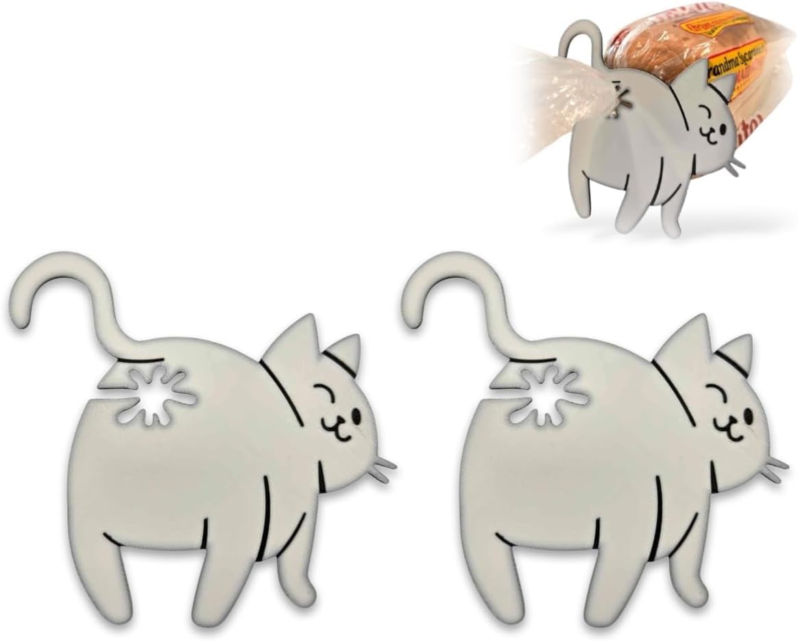 MYDZSWZX Cat Butt Bread Clip, Cat Butt Bread Clip Funny 3D Printed Bag Holder, Novelty Kitchen Gadget for Cat Lovers, Quirky Home Kitchen Supplies Gift.(2pcs)