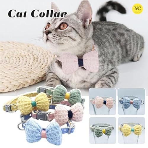 Image of YellowCult Fancy & Comfortable Pet Collars for Cats, Puppies, Small Dogs, Fat Rabbits with Adjustable Size,Bow, Bell & Buckle Safety Lock-[Knitted Bow] - [Pistachio Green]