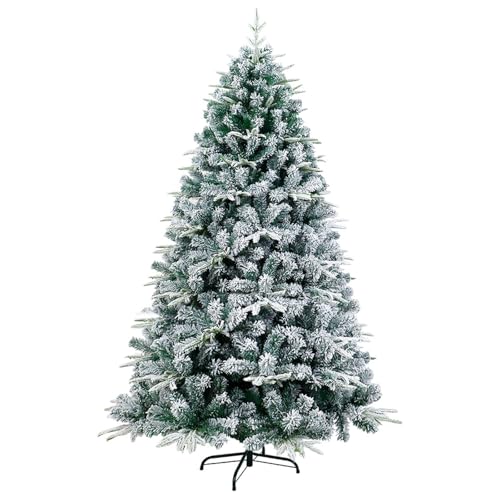 Árbol de Navidad preiluminado de pino artificial con nieve y soporte plegable de 7 pies