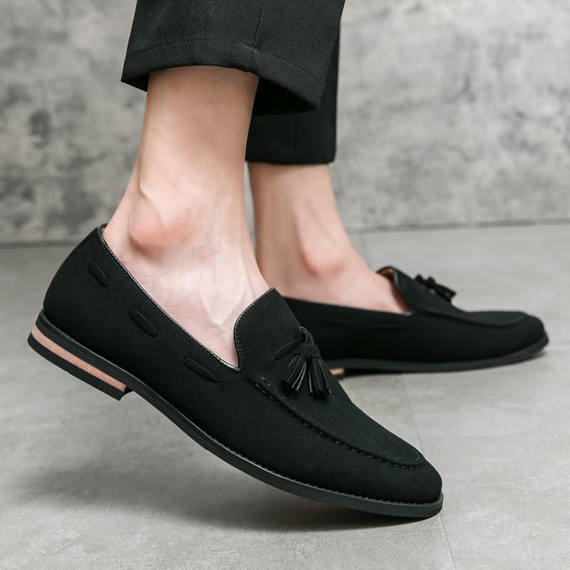 Men's Loafers Shoes Round Toe Suede Vamp with Tassel Loafer Shoes Flat Heel Lightweight Slip Resistant Wedding Outdoor Slip-on3